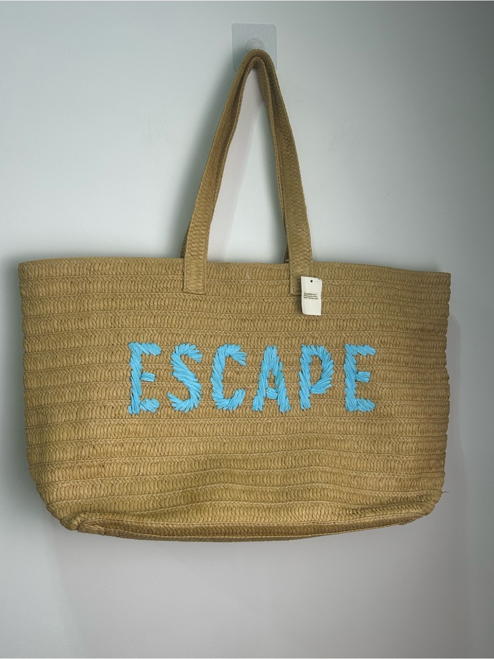 NWT Tan Straw Tote Bag with  'ESCAPE' Embroidery - Women’s Beach Tote